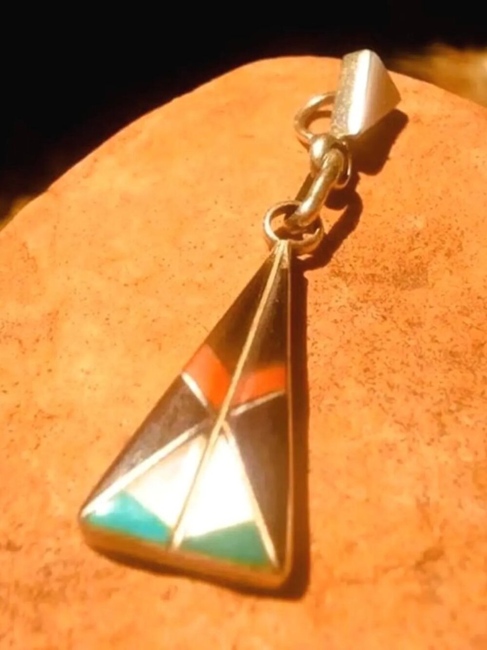 c. 1950, Celebrated, Poblano, Zuni, Stone Mosaic Pendant - Picture 3 of 7